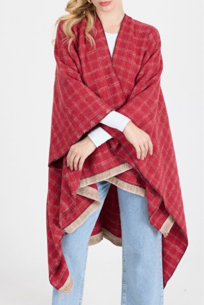 Ş&A BOUTIQE Poncho - Cotton Polyester Blend Stylish and High-Quality Fabric - Red