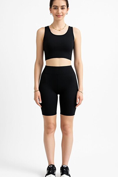 Ş&A BOUTIQE Tayt Crop Suit-Black
