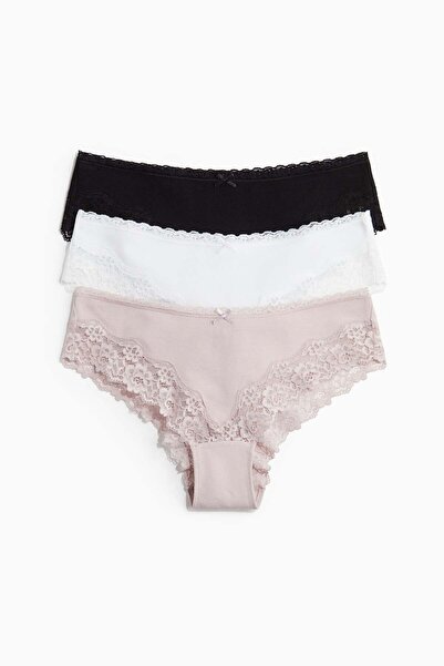 H&M مجموعة من 3 سراويل داخلية من القطن والدانتيل