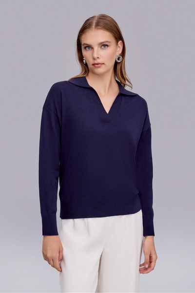 Naramaxx Polo Yaka Lacivert Triko Bluz