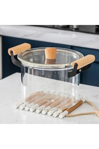 OEM Transparent glass pot with wooden handle – heat-resistant, elegant, modern