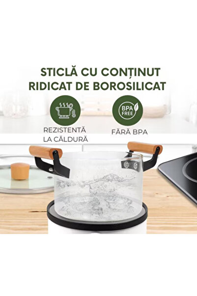 OEM Oala sticlă transparentă cu mâner lemn – termorezistentă, elegantă, modernă