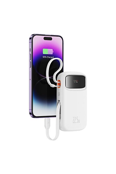 Baseus External battery QPow Pro+ 10000mAh, 22.5W, Lightning, 2xType-C, USB, USB-C cable 30 cm, White