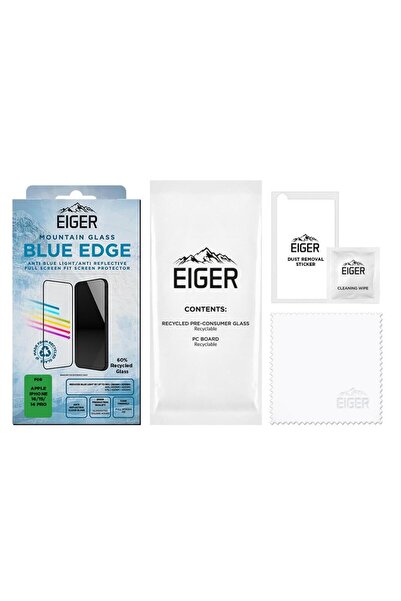 EIGER Folie Sticla Anti-Blue Light Mountain Blue Edge GRS iPhone 16 / 15 / 14 Pro