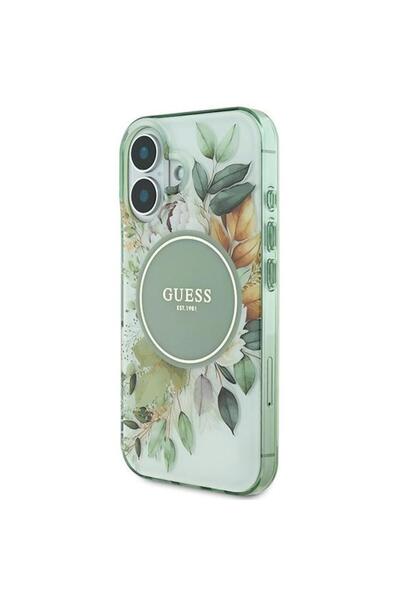 Guess Θήκη Husa Flower & Tonal Circle MagSafe για iPhone 16 Verde