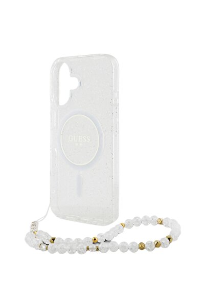 Guess Λουράκι Husa Glitter MagSafe Beads για iPhone 16 Διαφανές