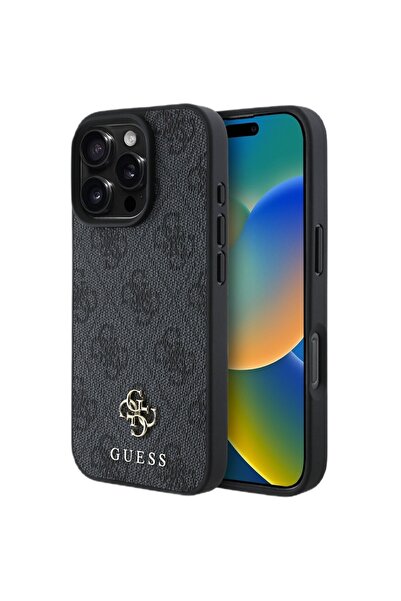 Guess Husa PU 4G Small Metal Logo MagSafe iPhone 16 Pro Gri