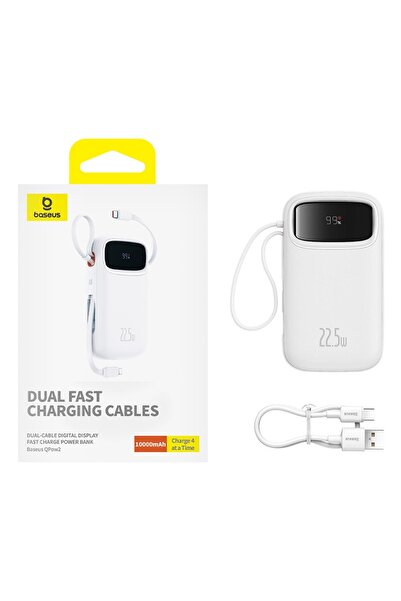 Baseus External battery QPow Pro+ 10000mAh, 22.5W, Lightning, 2xType-C, USB, USB-C cable 30 cm, White