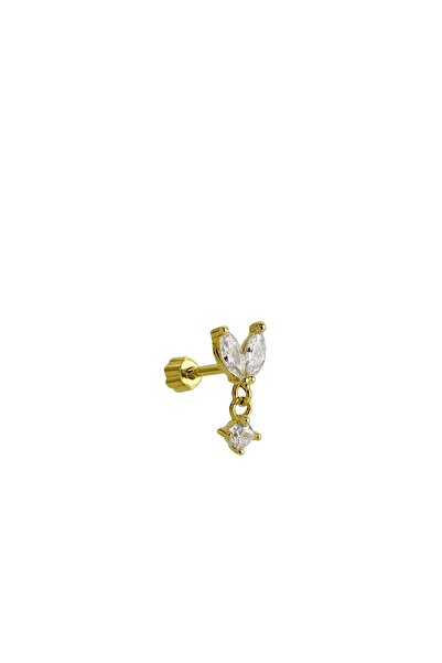 Sirena Accessories İki Yapraklı Sallantılı Zirkon Taşlı Gold Kaplama Tragus P...