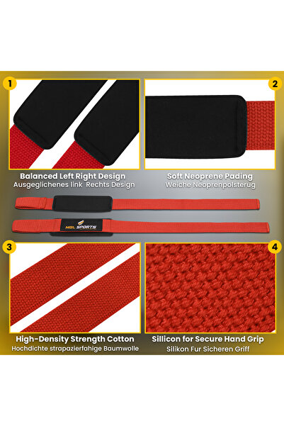 MGL SPORTS Lifting Straps – Heavy-Duty Grip Support, Red, Gym & Weightlifting