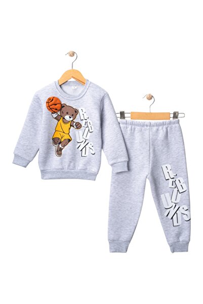 bebebix Boy's Basketball Player Bear Printed Winter Tracksuit Set |   3 Threaded Rasterized