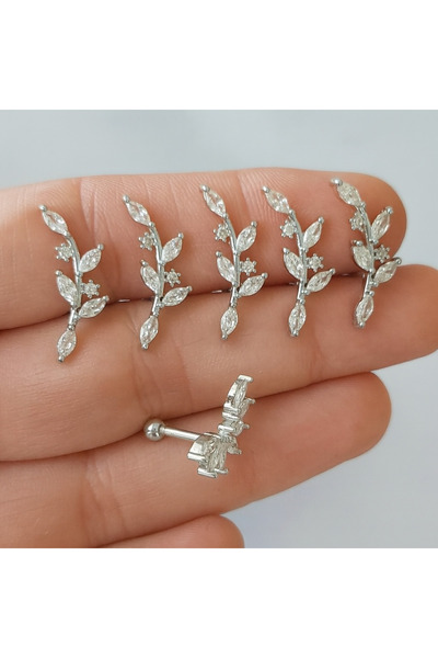 Sirena Accessories Bahar Dalı Zirkon Gold Kaplama Tragus Piercing