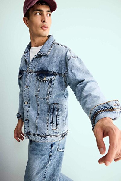 DeFacto Oversize Wide Fit Buttoned Denim Jacket F4737Ax25Au