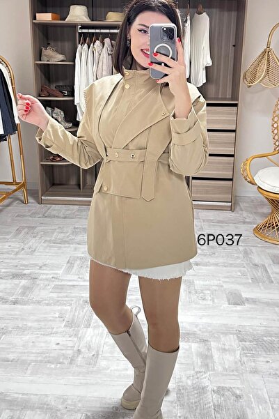 İnce Topuk Prive Seri Çıtçıt Kemerli Kısa Trençkot 6P037