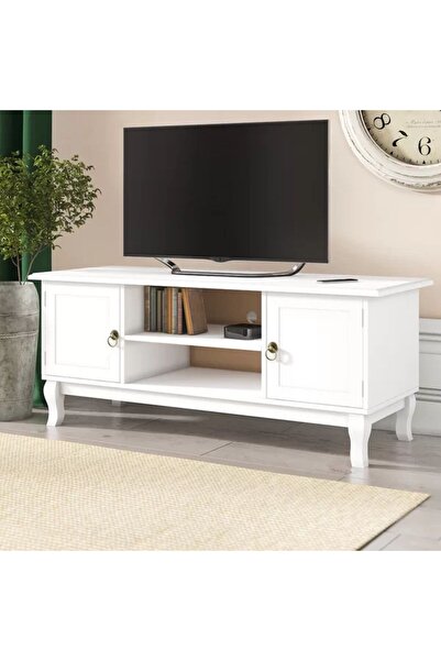PROCART TV cabinet 120x40x50 cm, shelves, 2 storage cabinets, pine wood legs, MDF, white