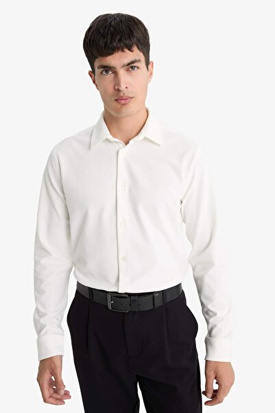 DeFacto Slim Fit Dar Kesim Polo Yaka Penye Uzun Kollu Gömlek E9061AX25AU