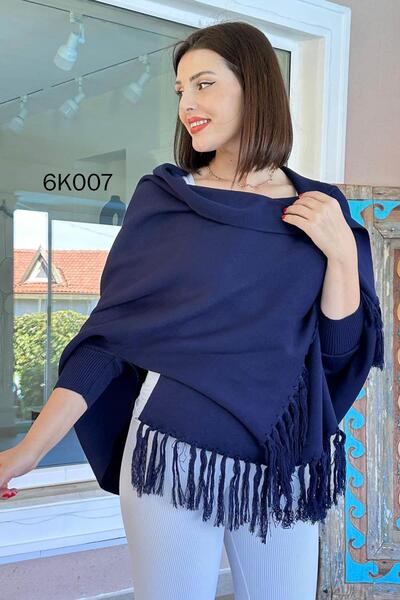 İnce Topuk Tasseled Knitwear Poncho 6K007