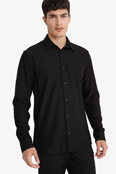 DeFacto Slim Fit Dar Kesim Polo Yaka Penye Uzun Kollu Gömlek E9061AX25AU