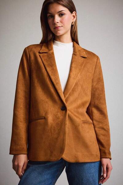 DeFacto Oversize Geniş Kalıp Ceket Yaka Süet Blazer Ceket E2779AX25AU