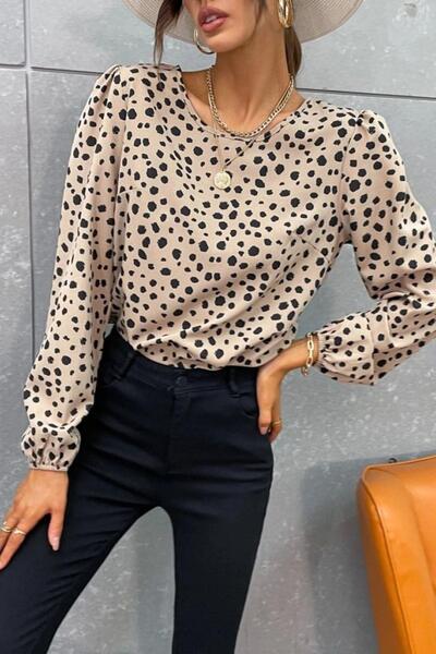 Mossta Crew Neck Patterned Blouse - Patterned