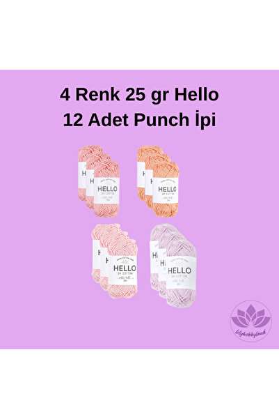 LİLYHOBBYLAND Punch Embroidery Starter Kit 4 Colors Full Set with 12 Threads, Fabric, Hoop and Needles