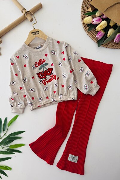 Minigimin Cicileri بدلة بناتي من مينيجيمين بتفاصيل تطريز الكرز وحزام مطاطي - ...