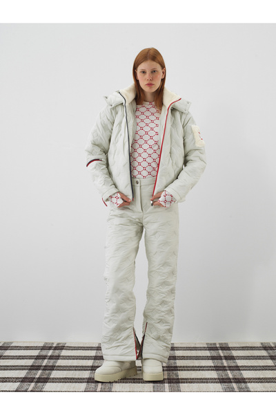 Xint Kadın Ekru Kapitone Dokulu Oversize Mont