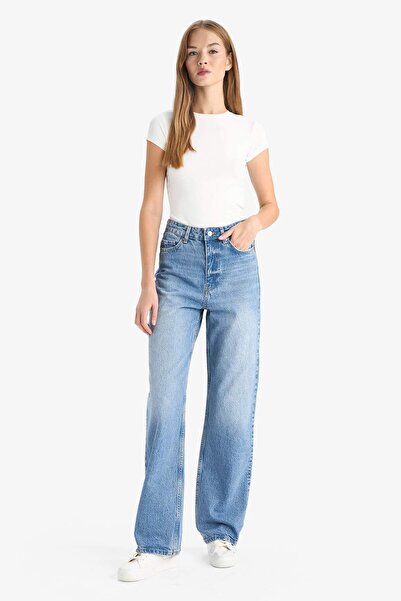 DeFacto Pantaloni lungi din denim cu talie înaltă, cu croială dreaptă, lavabili G3542AX25WN