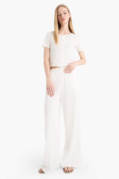 DeFacto Coool Wide Leg Beli Lastikli Krep Pantolon D8160AX25SM