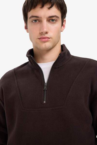 DeFacto Boxy Fit Dik Yaka Yarım Fermuarlı Polar Sweatshirt E8632AX25WN