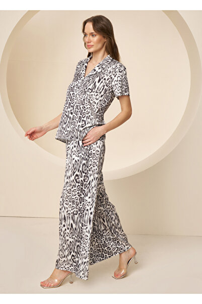 CAROLINE Jacket Collar Buttoned Satin Pajama Set