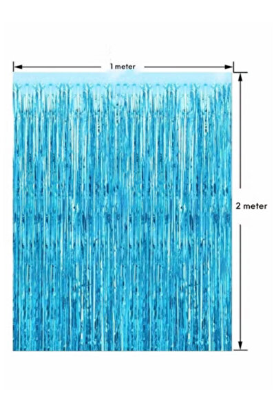 MARKQ Light Blue Foil Fringe Curtain 1x2m Metallic Tinsel Party Backdrop for Birthday Wedding Baby