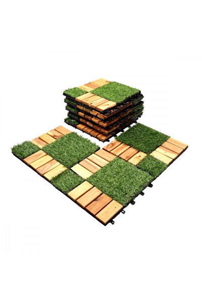 co arma بلاط أرضيات من الخشب والعشب، ١٢ قطعة، أخضر/بني، ٣٠×٣٠×٢ سم