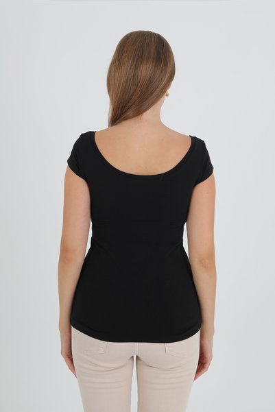 GIANT BASIC Boat Neck Short Sleeve Off Shoulder Black Blouse/Badi/T-Shirt