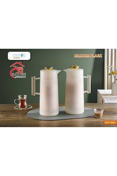 PETROS طقم ترامس شاي وقهوة بمقبض ذهبي من بيتروس 1+1 لتر