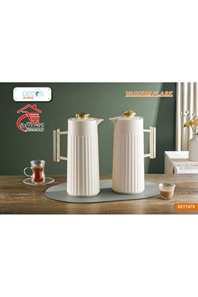 PETROS طقم ترامس شاي وقهوة بمقبض ذهبي من بيتروس 1+1 لتر