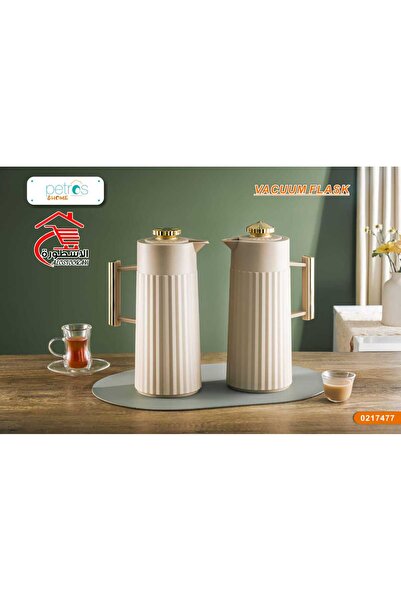 PETROS طقم ترامس شاي وقهوة بمقبض ذهبي من بيتروس 1+1 لتر