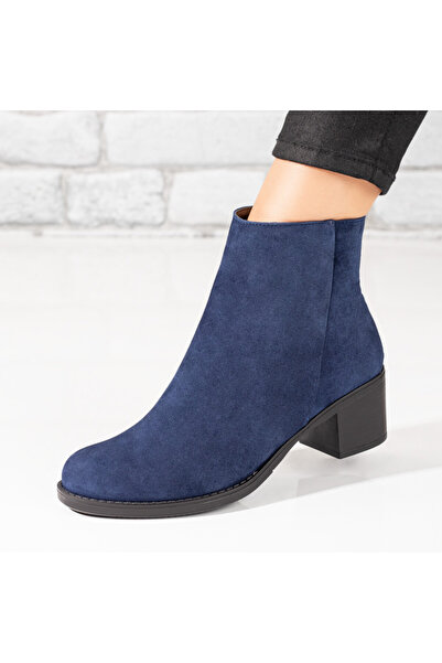 Modlet.ro Women's blue suede thick-heel leather ankle boots MOD06258