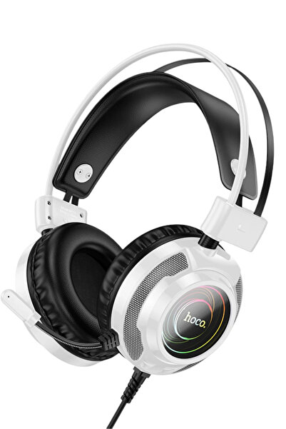 hoco. W110 RGB Aydınlatmalı 2M Kablolu Kafaüstü Oyun- cu Kulaklık - Beyaz