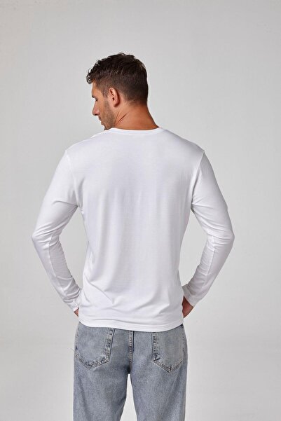 relactive Ανδρικό λευκό μακρυμάνικο μπλουζάκι με λαιμόκοψη σε σχήμα V Modal Basic T-shirt C7T2N6O1