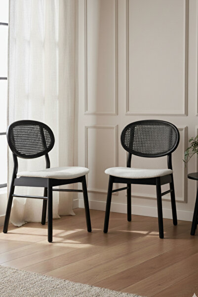 Woodenbend Medin 2’li Siyah Lake Kayın Ağacı Sandalye Doğal Hazeran İskandinav Modern Tasarım