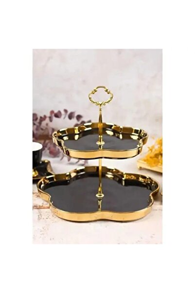 Trendy's Fruit/snack tray, two levels, green-gold