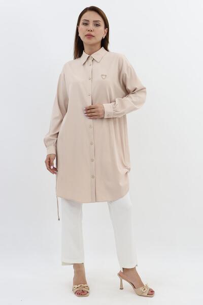 Doque Yandan Büzgü Detaylı Lyocell Tunik - Krem