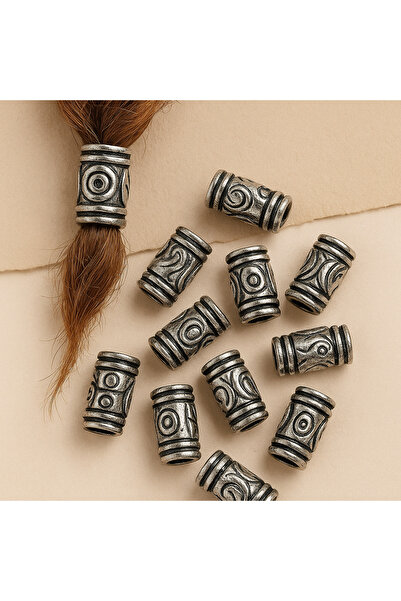 CREST E-TİCARET Viking Tarz Metal Sakal Boncuğu Gümüş Renk Desenli Viking Tar...