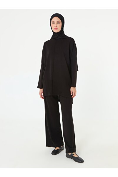 Refka Triko Basic Tunik & Pantolon Takım - Siyah -
