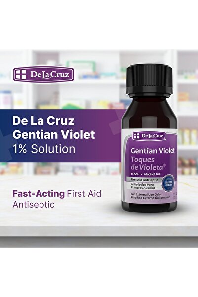 De La Cruz 1% Gentian Violet First Aid Antiseptic Liquid, 1 FL OZ (18 Bottles)