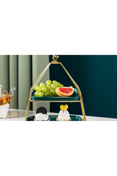 Trendy's Fruit tray, two levels, green-gold