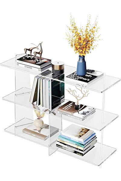 Slasa Acrylic Console Table, Clear Bookshelf, Wall-Leaning Stable, 80 x 30 x 66 cm, 3-Tier Tiered Sh