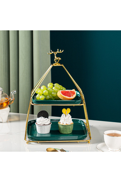 Trendy's Fruit tray, two levels, green-gold