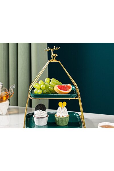Trendy's Fruit tray, two levels, green-gold